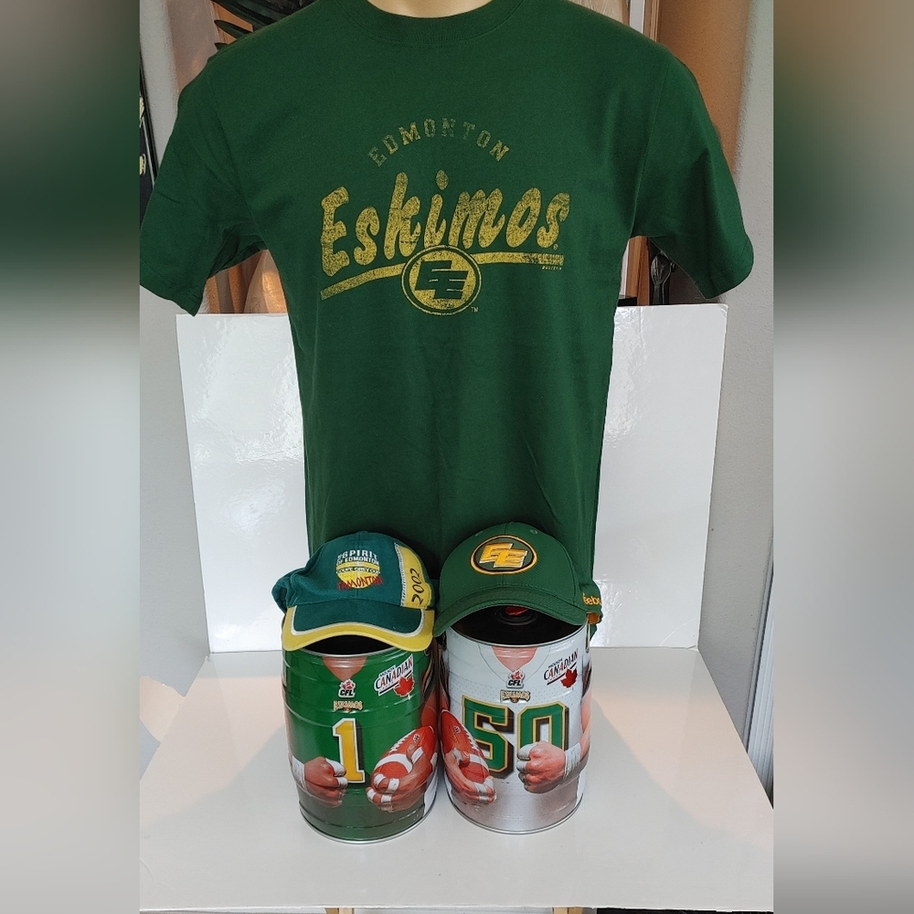 VINTAGE EDMONTON ESKIMOS NOT ' ELKS' CFL SHIRT CAPS MOLSON BUBBA CANS RARE!!!